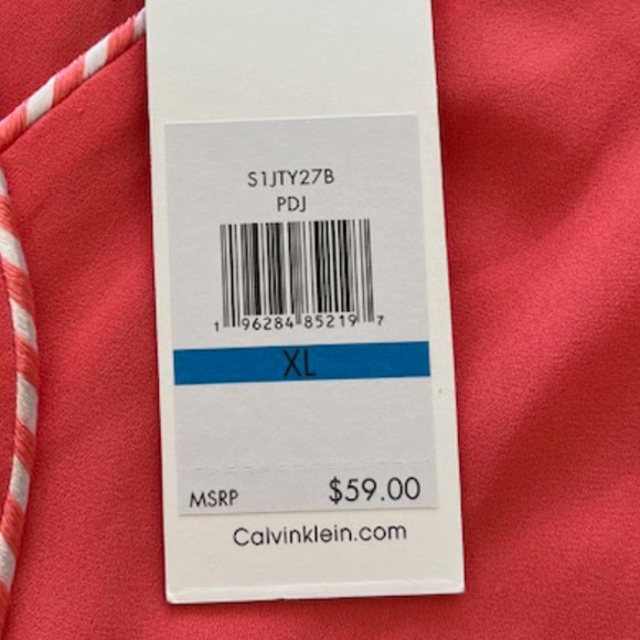 Calvin Klein Coral Sleeveless Button Down Shirt with Striped  Piping NWT - Picture 4 of 6